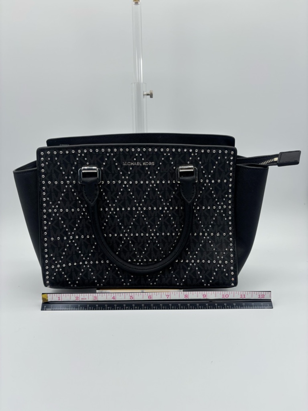 MICHAEL KORS Black Studded Logo Satchel #009